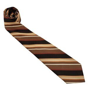 Vintage 1960s Emilio Ferrara Tie Neckie Polyester Woven Brown Black Striped‎ EUC